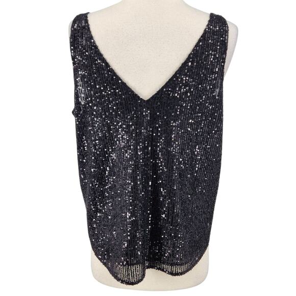 LOFT Top – Black Sequin Sheer Tank with V-Neck Front & Back - Picture 4 of 6